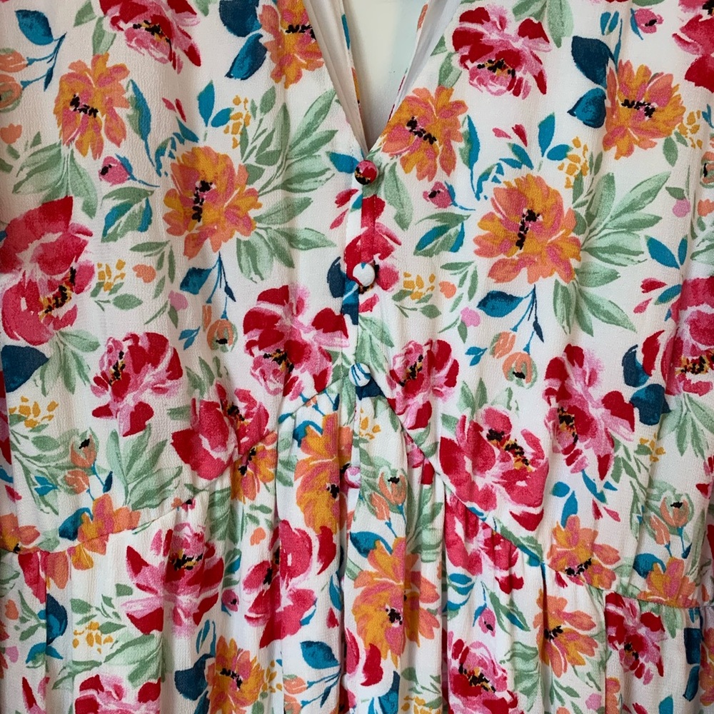 NWT TORRID Women’s‎ Ivory Ditsy Floral Gauze Button Front Tea-Length Dress Sz 2X - Picture 4 of 16